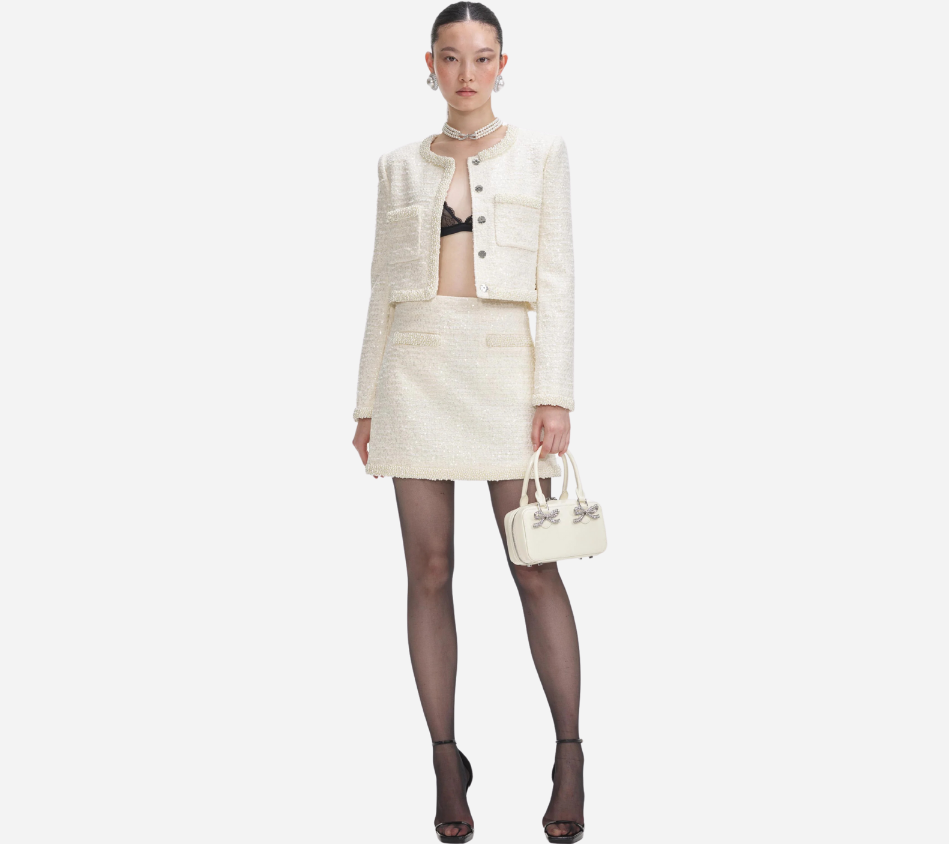 SFP-CREAM BOUCLE PEARL TRIM JACKET