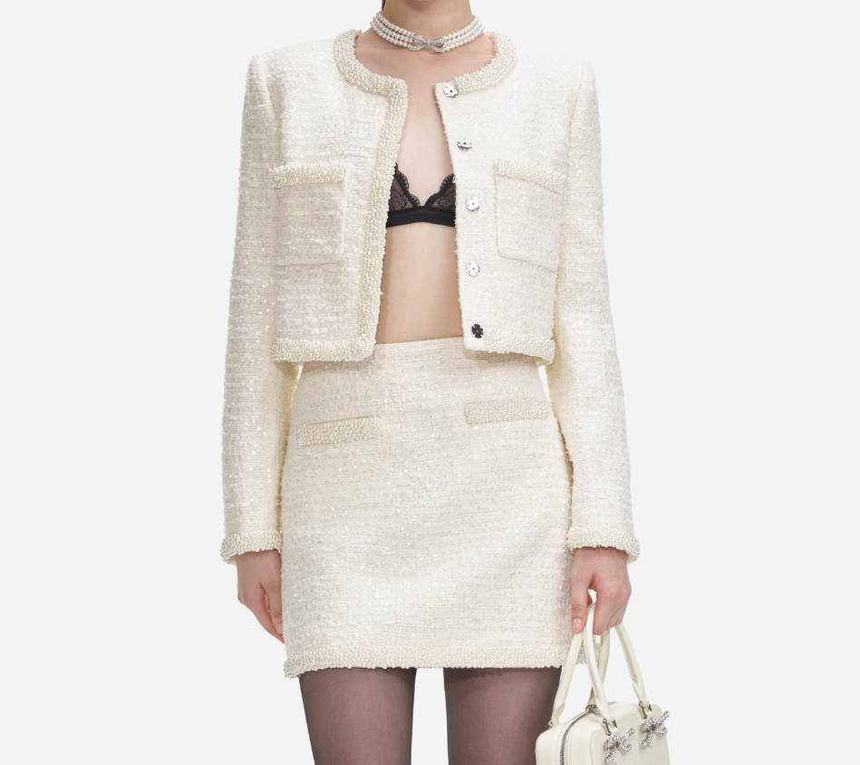 SFP-CREAM BOUCLE PEARL TRIM JACKET