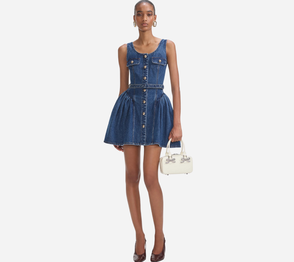 SFP-FLARED DENIM MINI DRESS