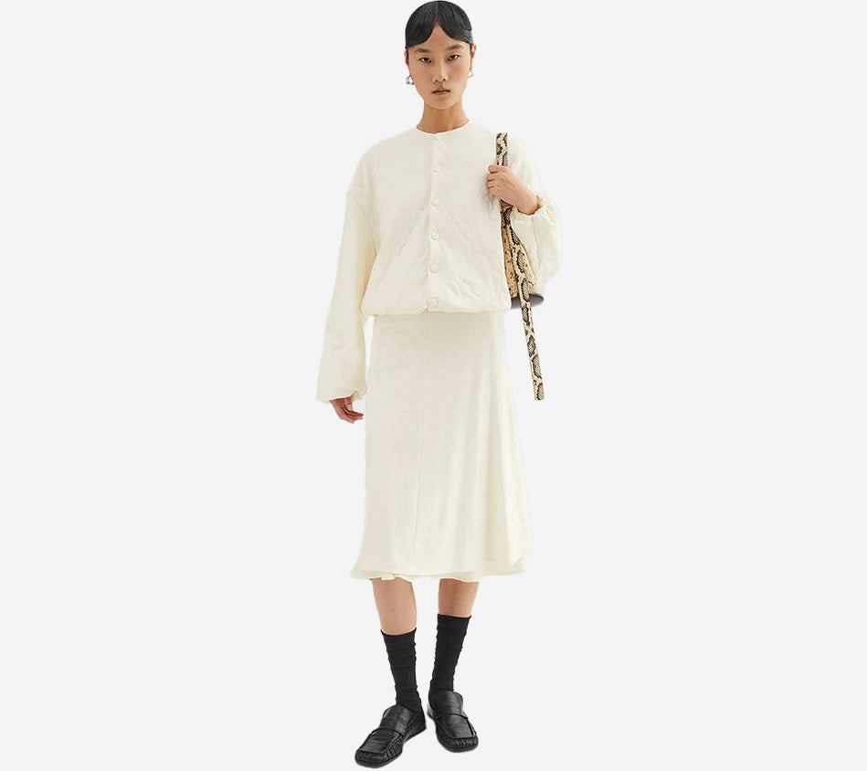 JIL-CREW NECK BOMBER WITH COVERED BUTTONS FRONT OPENING