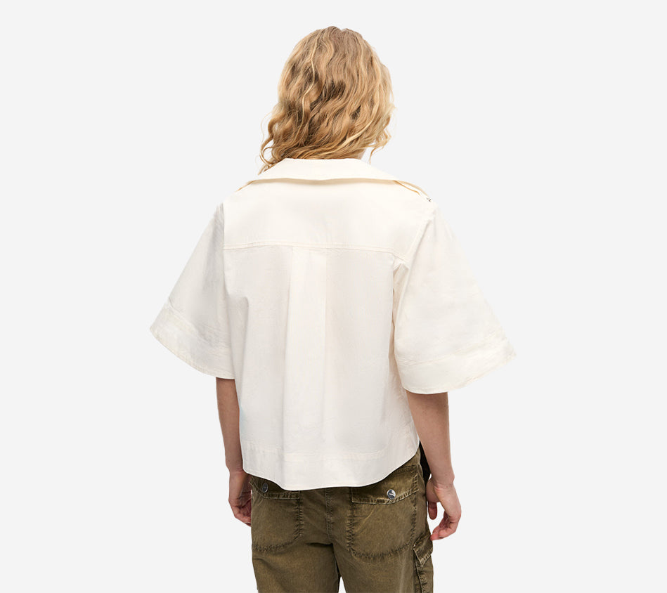 GAN-STRETCH COTTON COWL NECK BLOUSE