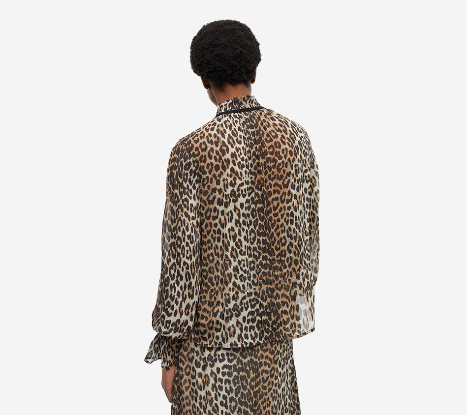 GAN-PRINTED VISCOSE CHIFFON TIE STRING SHIRT