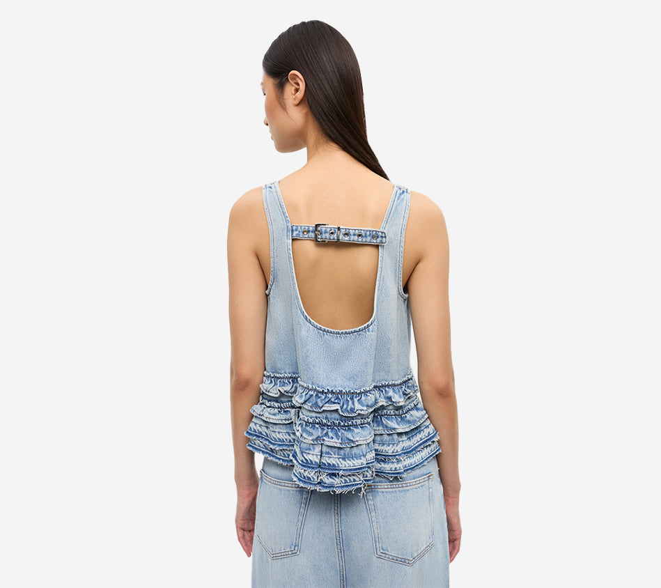 GAN-SOFT RIGID DENIM FRILL TOP