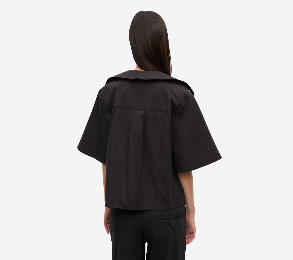 GAN-STRETCH COTTON COWL NECK BLOUSE