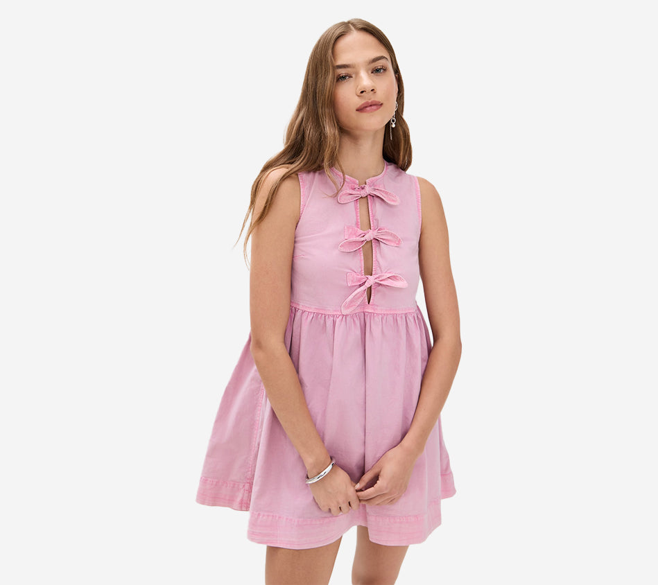 GAN-WASHED STRETCH COTTON MINI BOW TIE DRESS