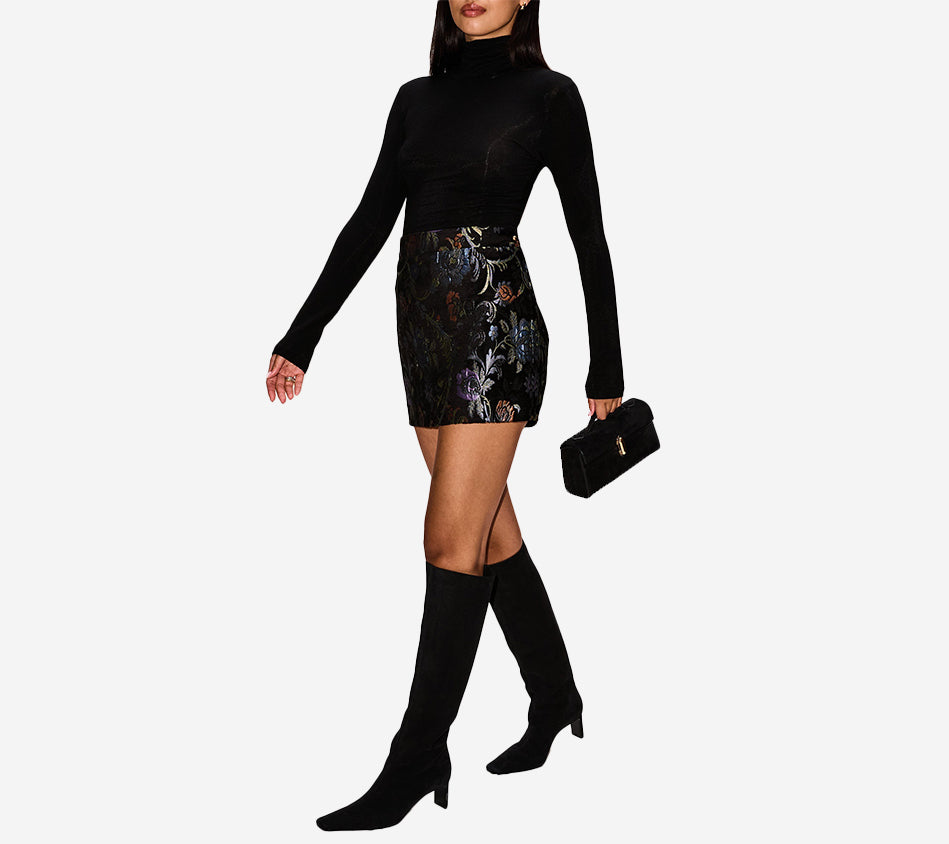 CHL-FLORAL TAPESTRY JACQUARD MINI SKIRT