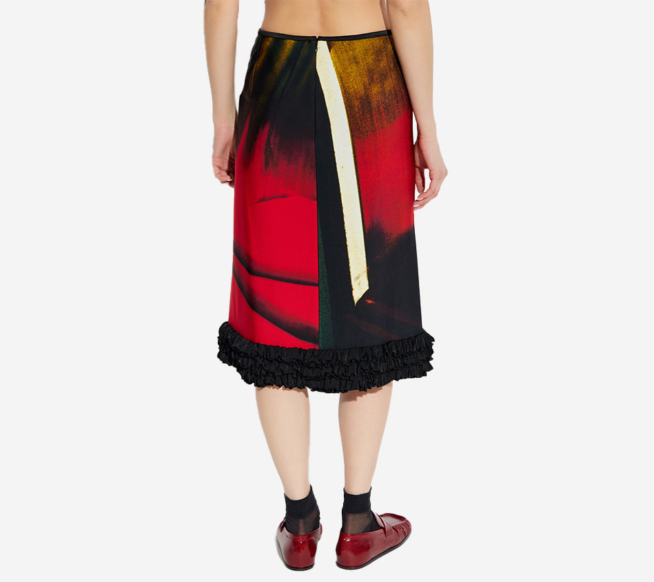 JIL-STRAIGHT KNEE LENGTH SKIRT WITH ROUCHES AT BOTTOM
