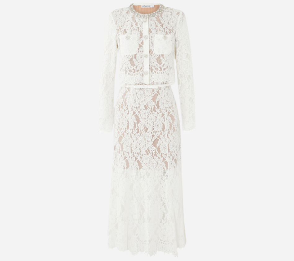 SFP-WHITE LACE EMBELLISHED MIDI DRESS