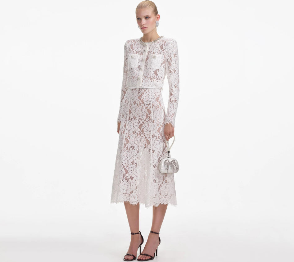 SFP-WHITE LACE EMBELLISHED MIDI DRESS