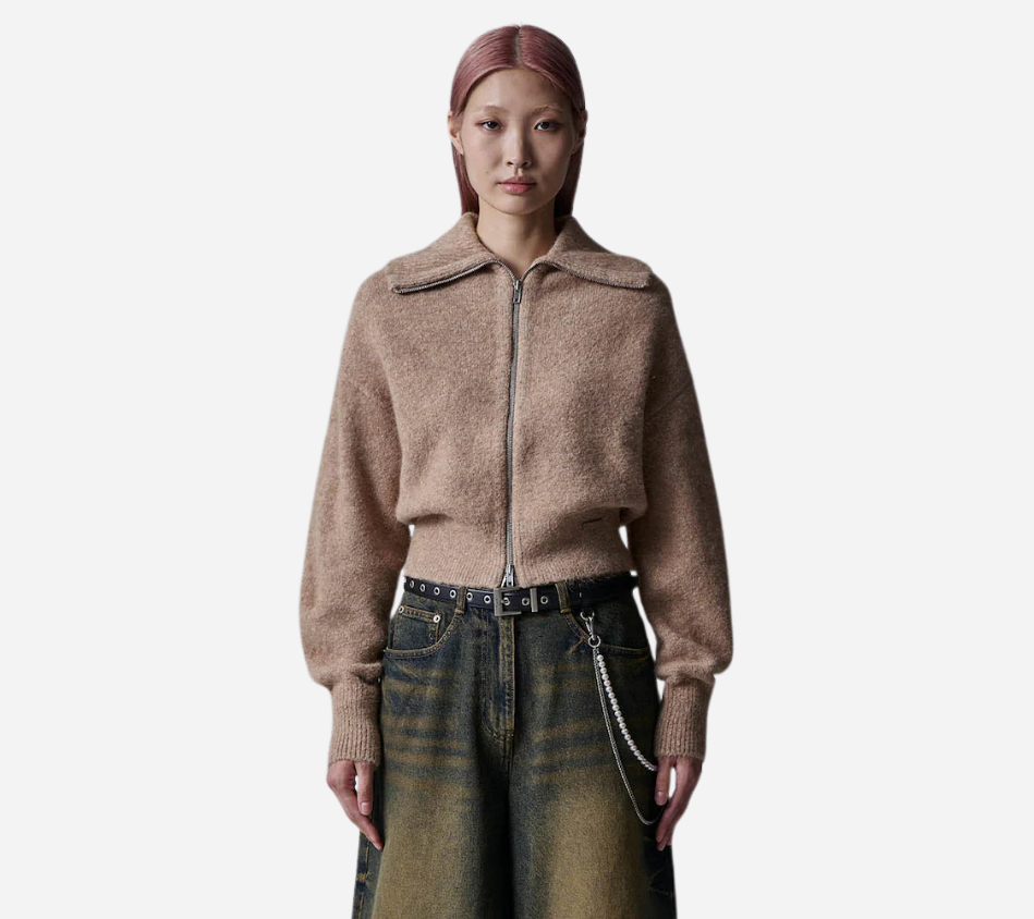 JUN-[ESSENTIAL] HAIRY HIGHT NECK CARDIGAN