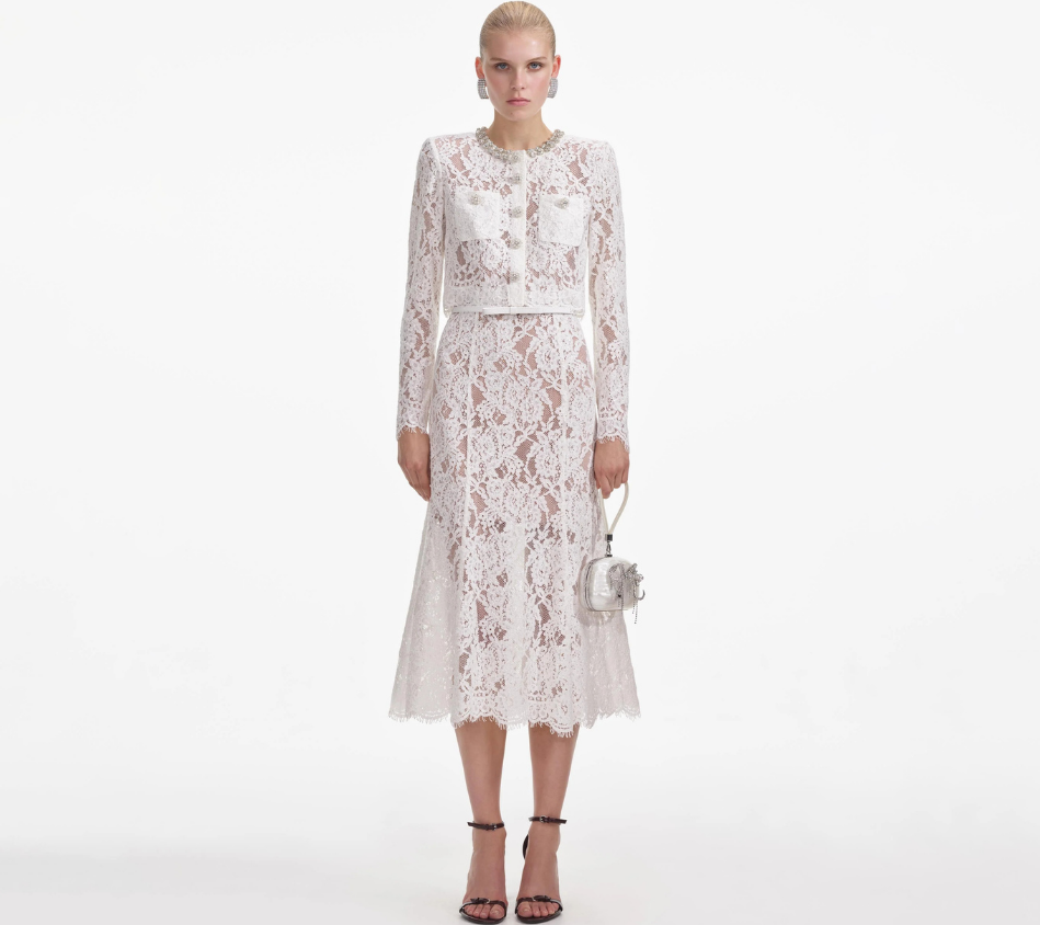 SFP-WHITE LACE EMBELLISHED MIDI DRESS