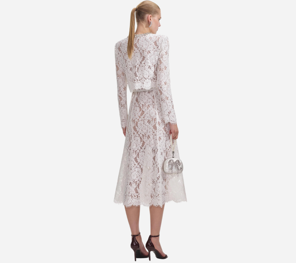 SFP-WHITE LACE EMBELLISHED MIDI DRESS