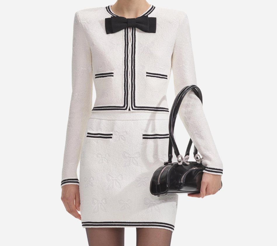 SFP-CREAM BOW JACQUARD CARDIGAN