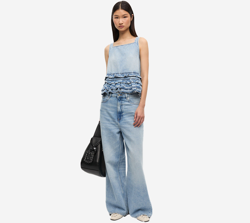 GAN-SOFT RIGID DENIM FRILL TOP