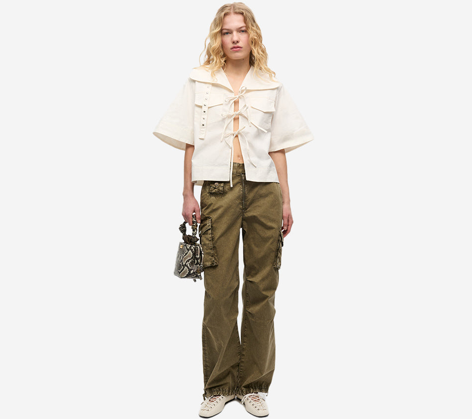 GAN-STRETCH COTTON COWL NECK BLOUSE