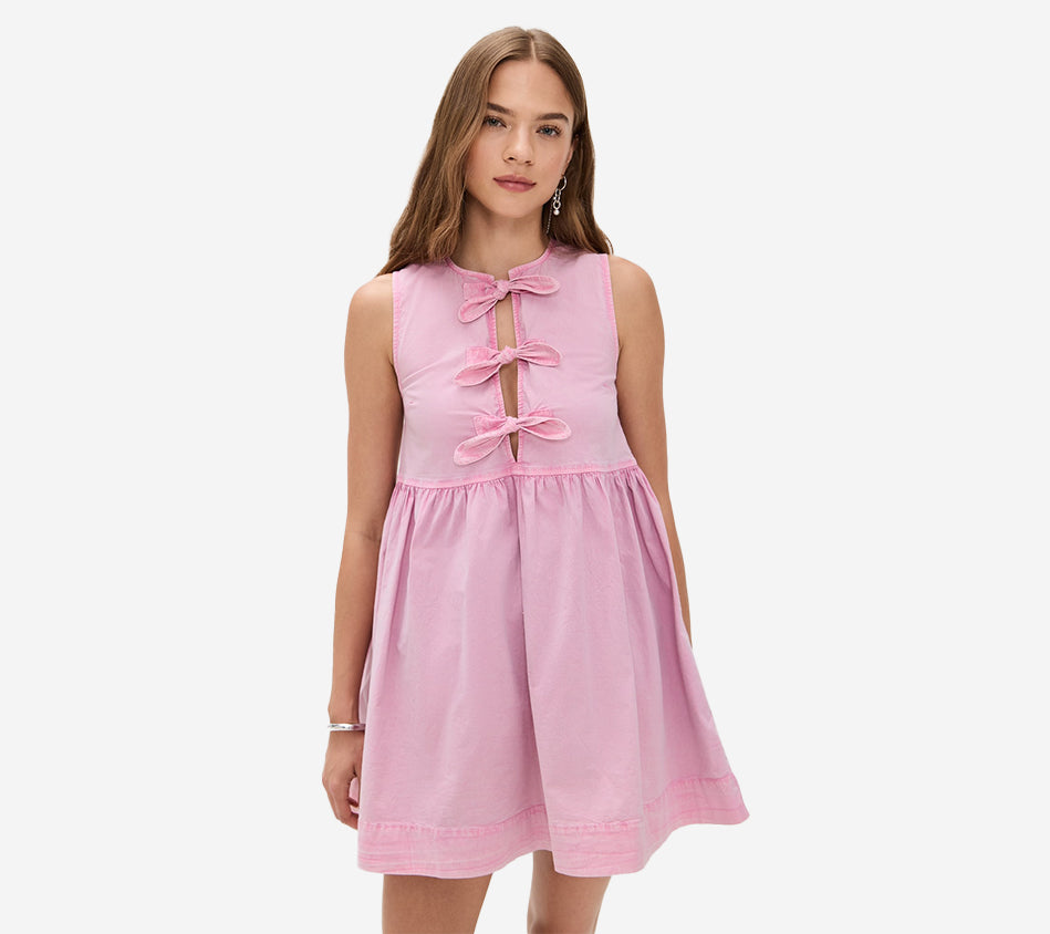 GAN-WASHED STRETCH COTTON MINI BOW TIE DRESS