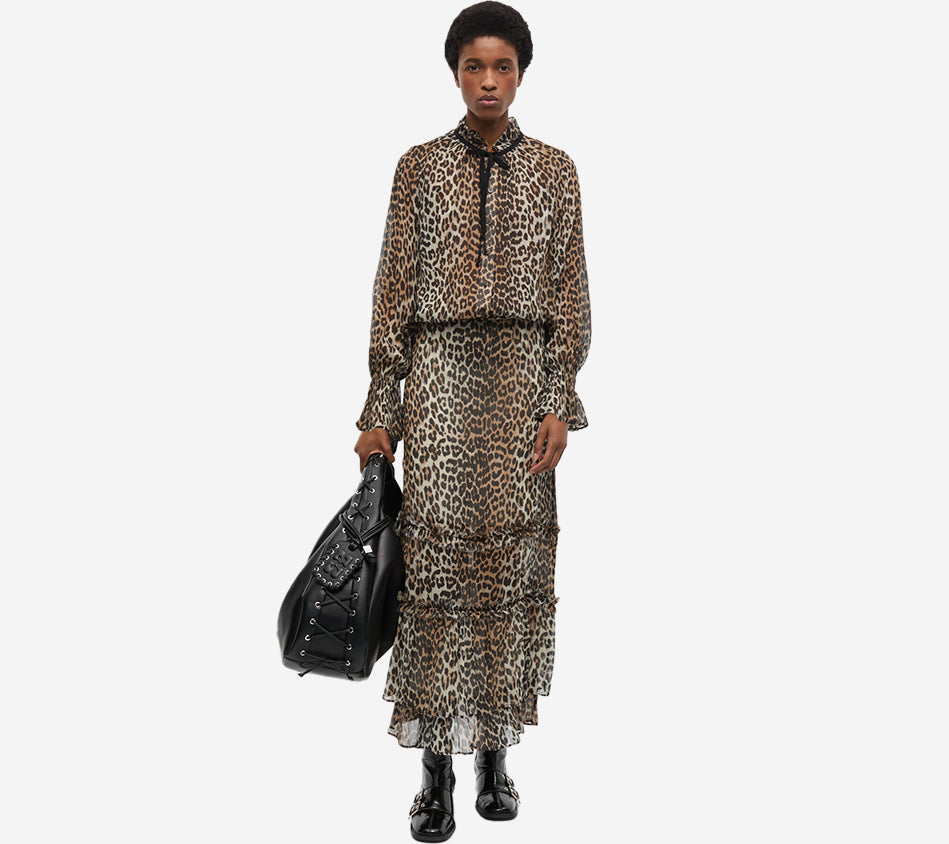 GAN-PRINTED VISCOSE CHIFFON TIE STRING SHIRT