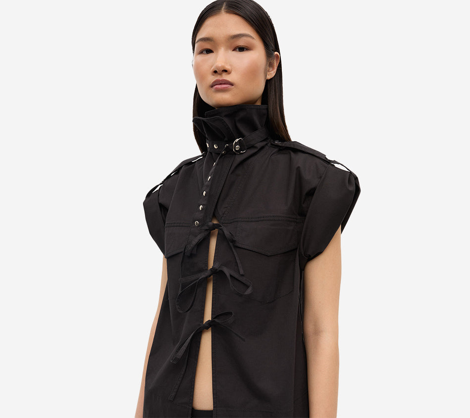 GAN-STRETCH COTTON COWL NECK BLOUSE