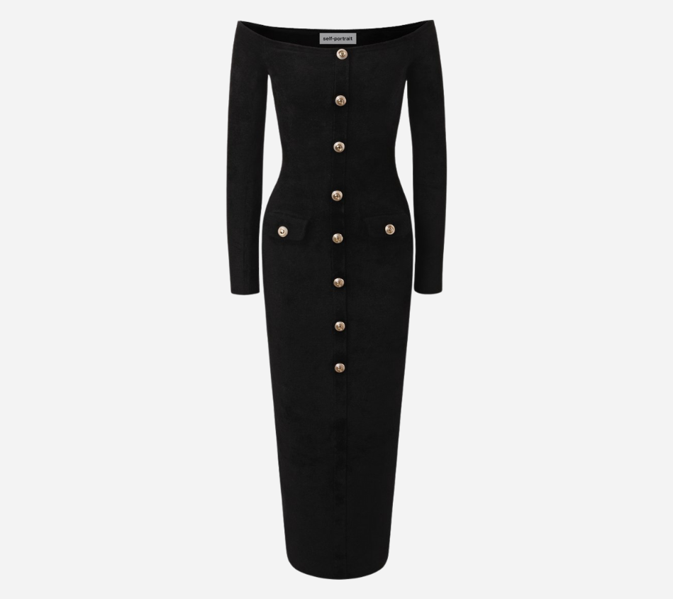 SFP-BLACK CHENILLE KNIT MIDI DRESS