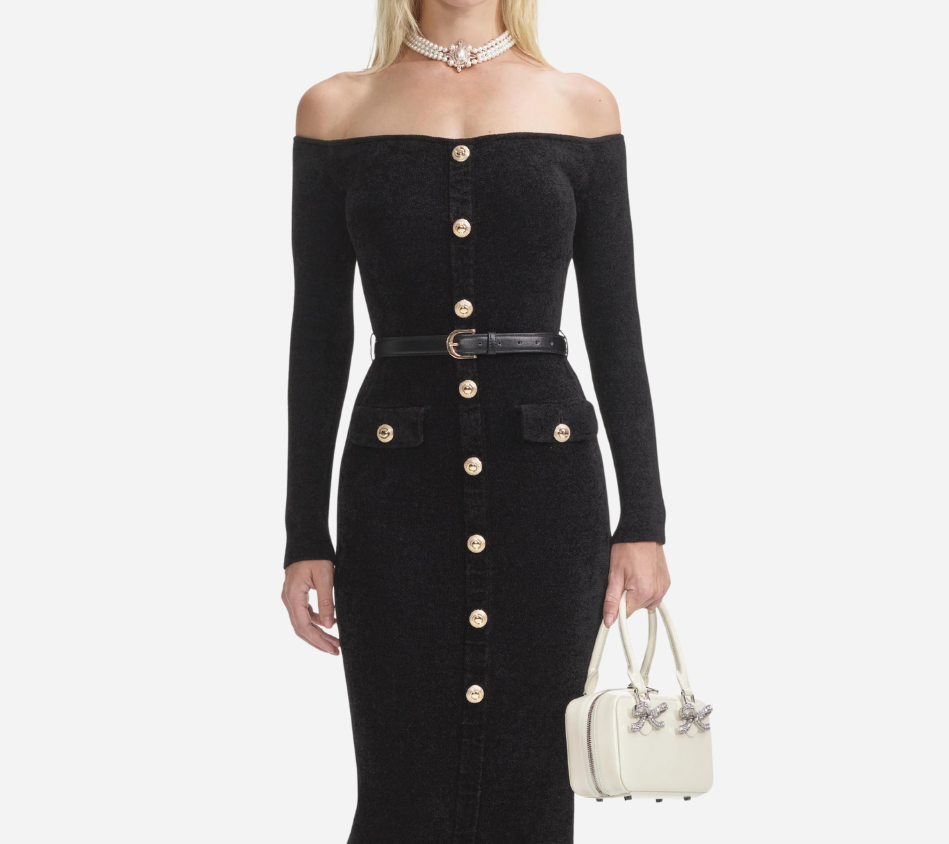 SFP-BLACK CHENILLE KNIT MIDI DRESS