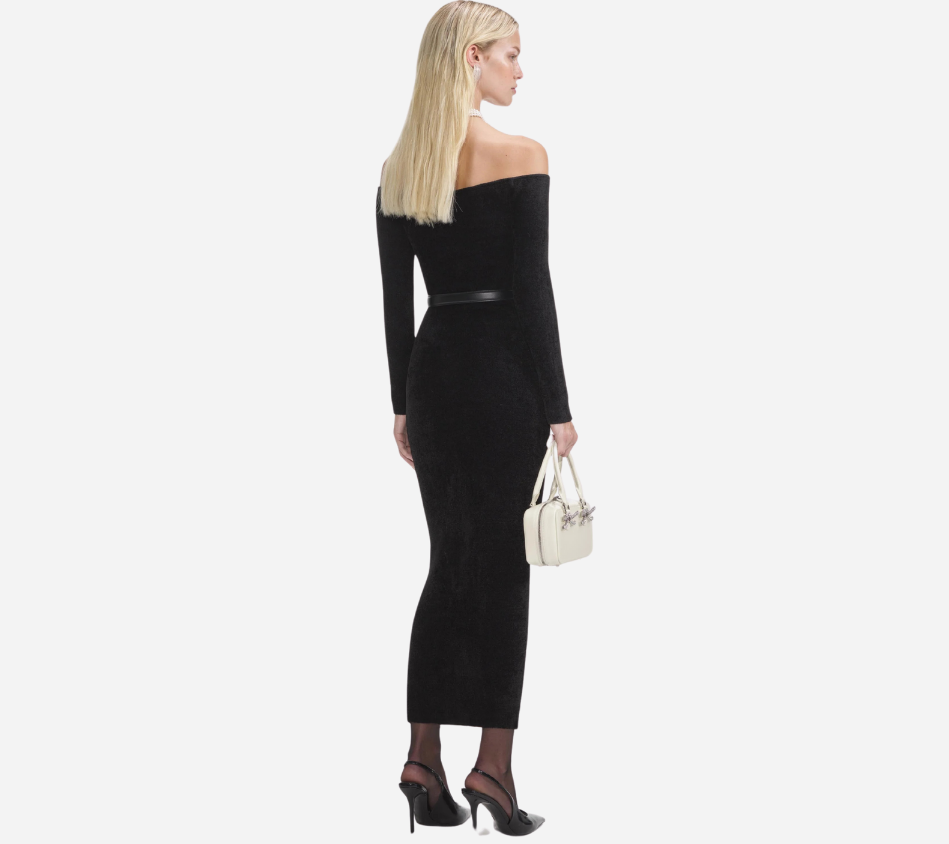 SFP-BLACK CHENILLE KNIT MIDI DRESS