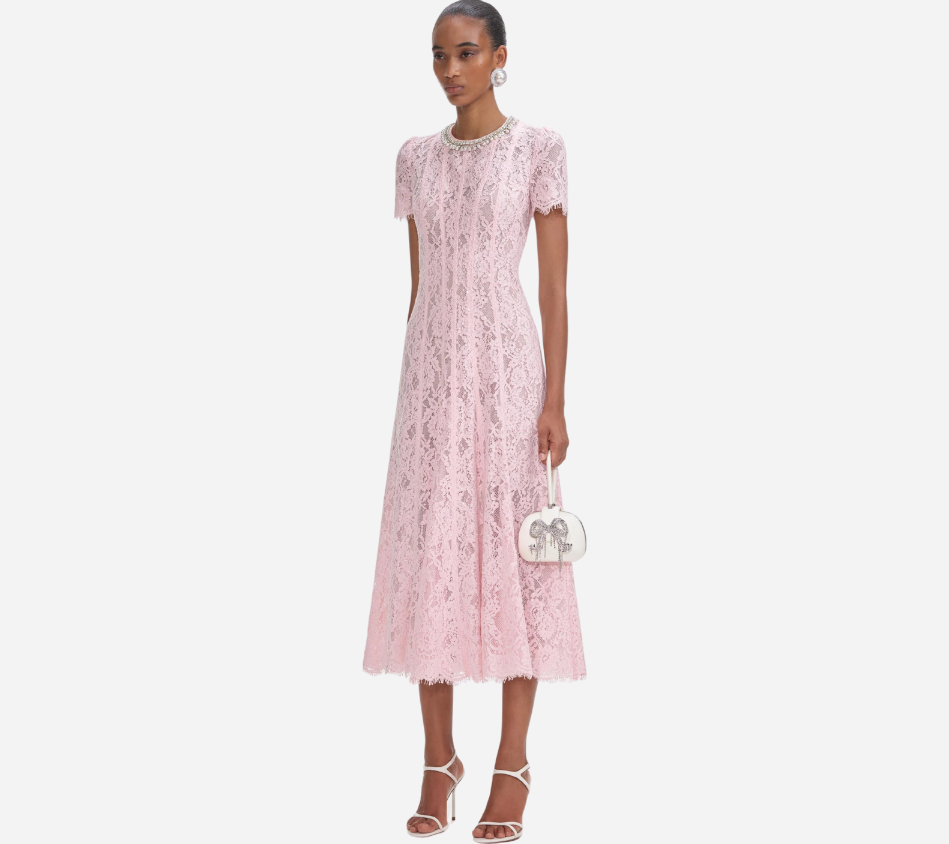 SFP-PINK LACE EMBELLISHED MIDI DRESS