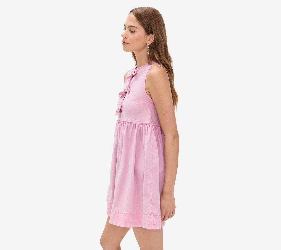 GAN-WASHED STRETCH COTTON MINI BOW TIE DRESS