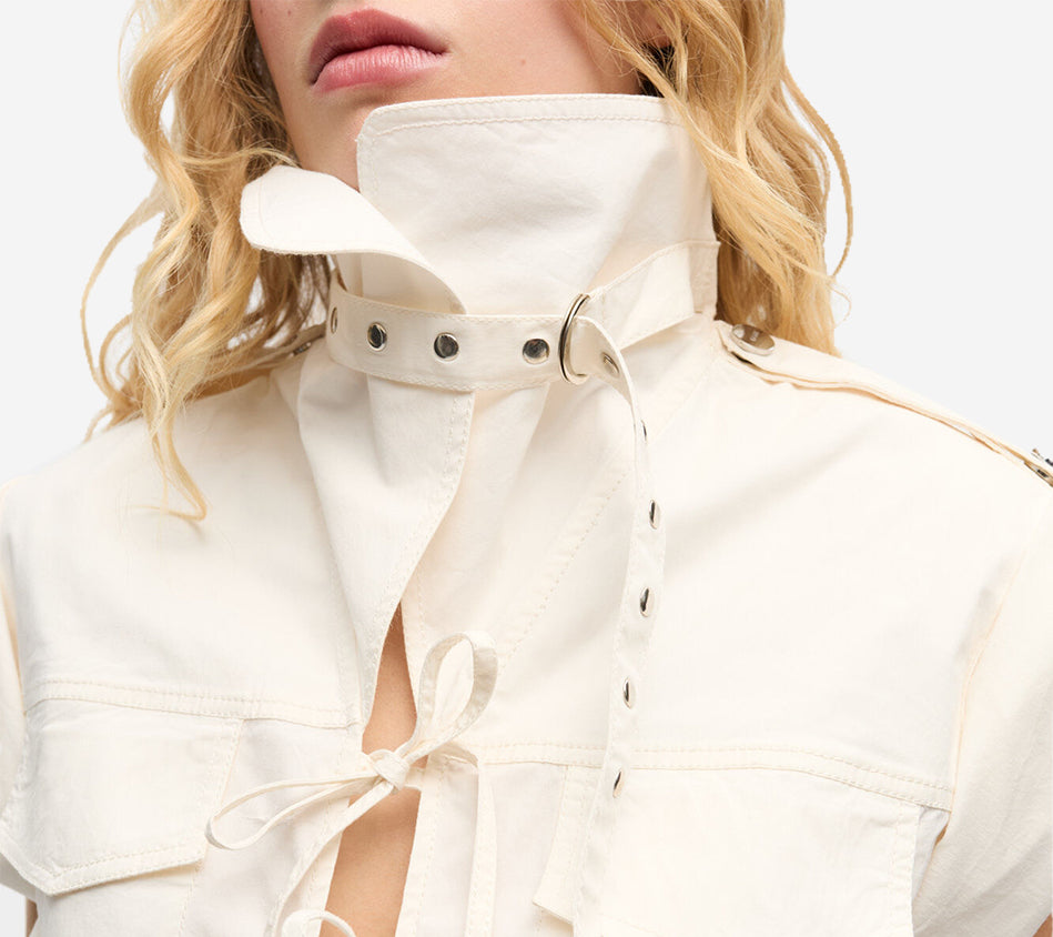 GAN-STRETCH COTTON COWL NECK BLOUSE