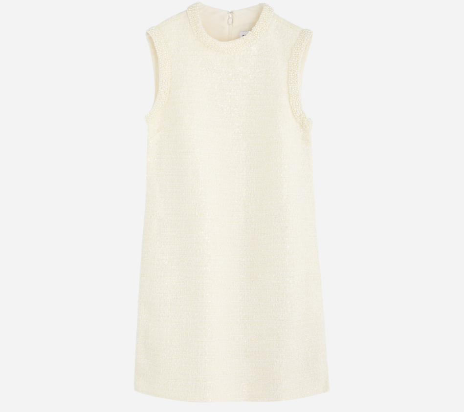 SFP-CREAM BOUCLE PEARL TRIM MINI DRESS