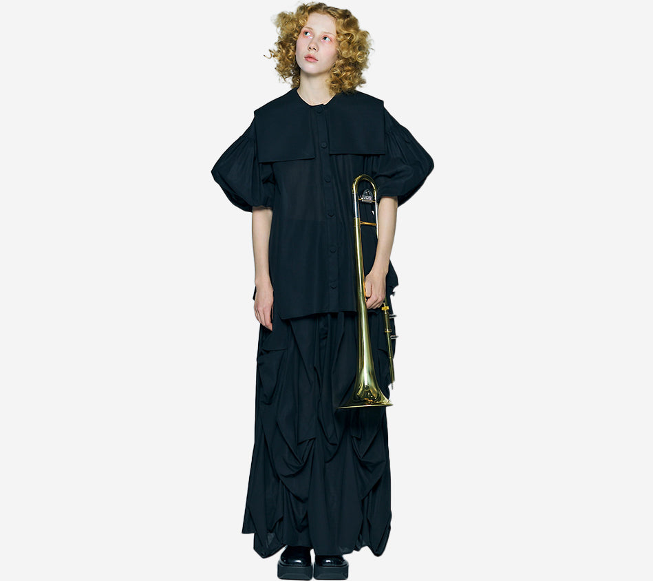 ENF-SAILOR COLLAR VOLUME BLOUSE