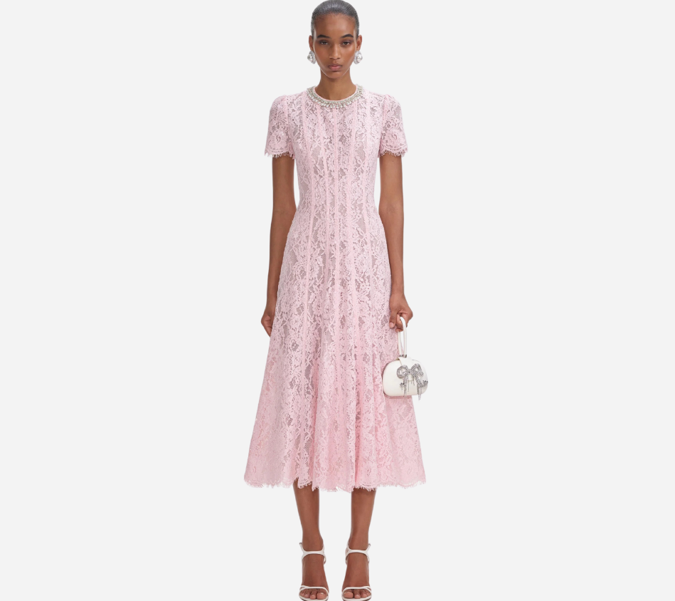 SFP-PINK LACE EMBELLISHED MIDI DRESS