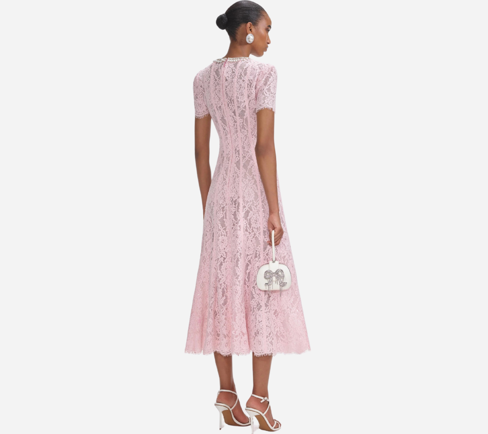 SFP-PINK LACE EMBELLISHED MIDI DRESS