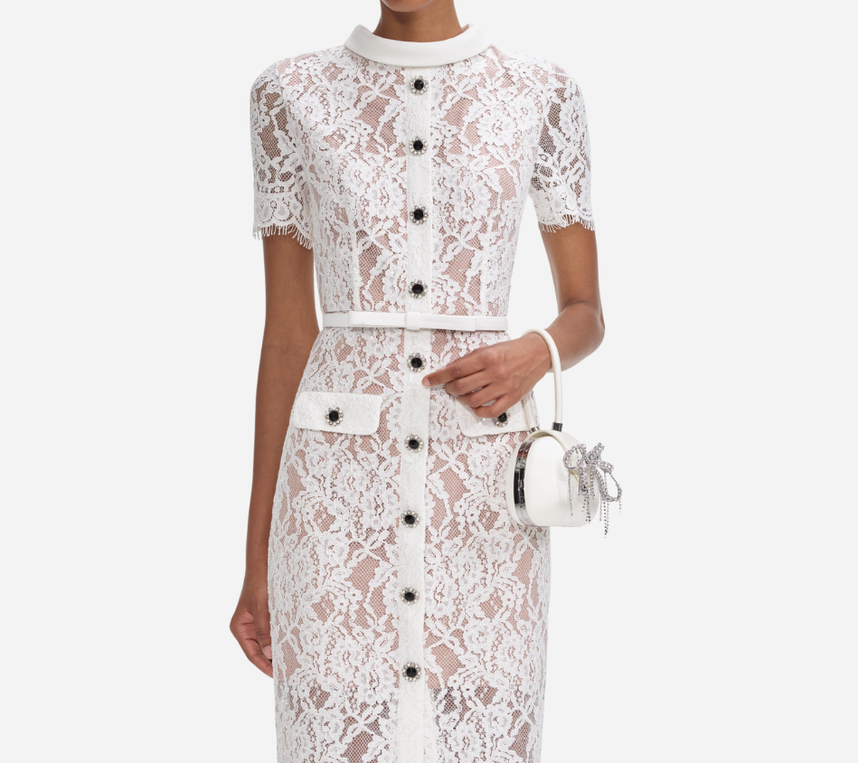 SFP-WHITE LACE BUTTON MIDI DRESS
