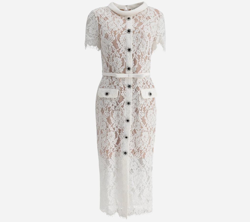 SFP-WHITE LACE BUTTON MIDI DRESS