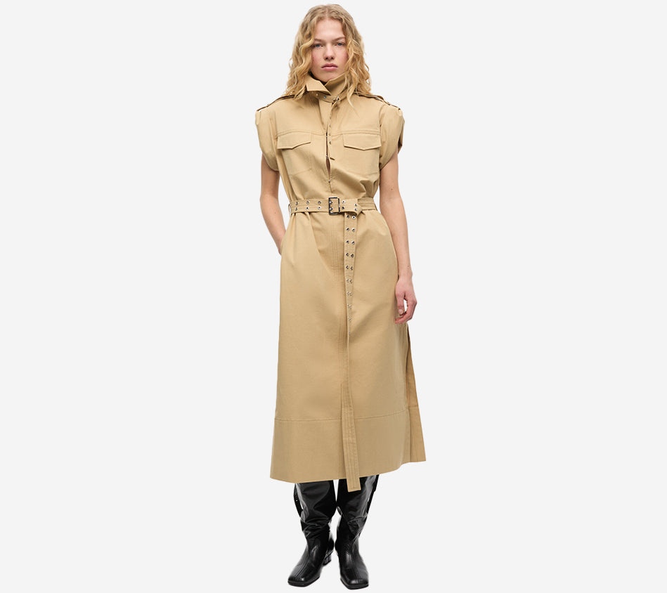 GAN-CLASSIC SUMMER SUITING COWL NECK LONG DRESS