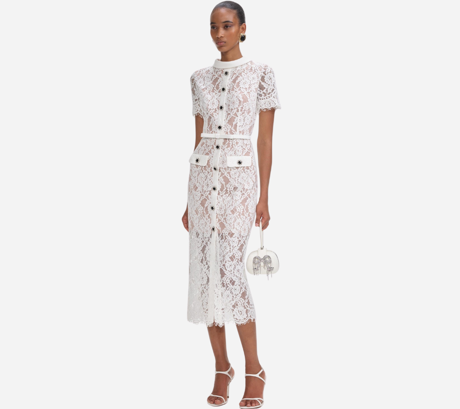 SFP-WHITE LACE BUTTON MIDI DRESS
