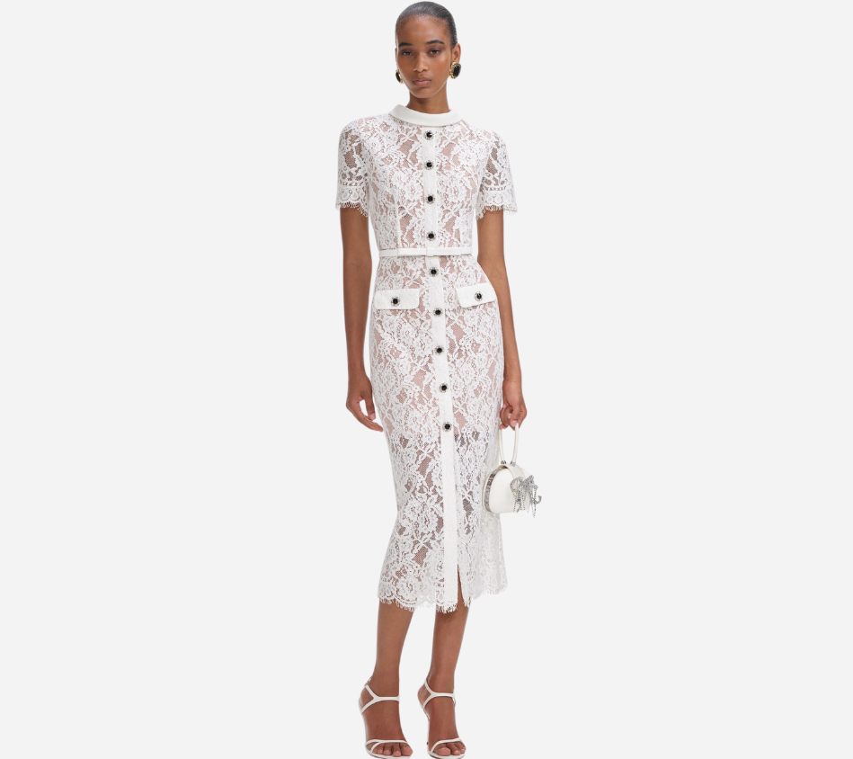 SFP-WHITE LACE BUTTON MIDI DRESS