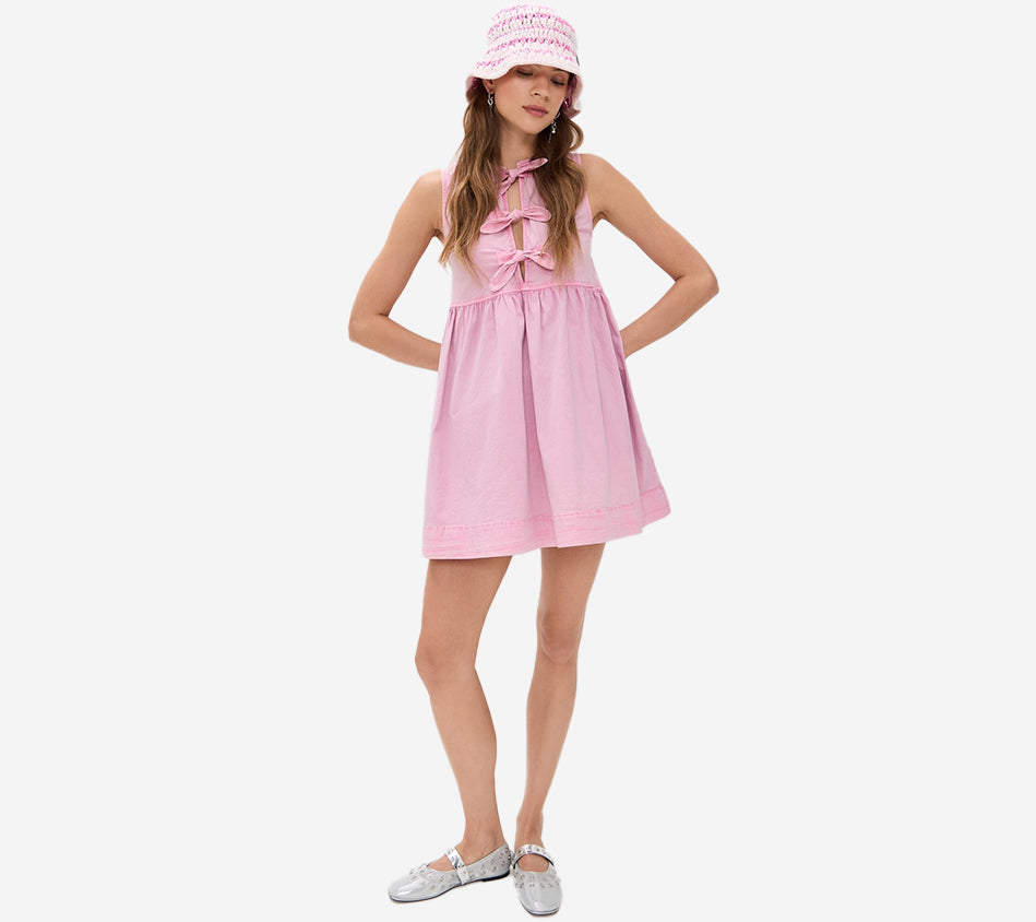 GAN-WASHED STRETCH COTTON MINI BOW TIE DRESS