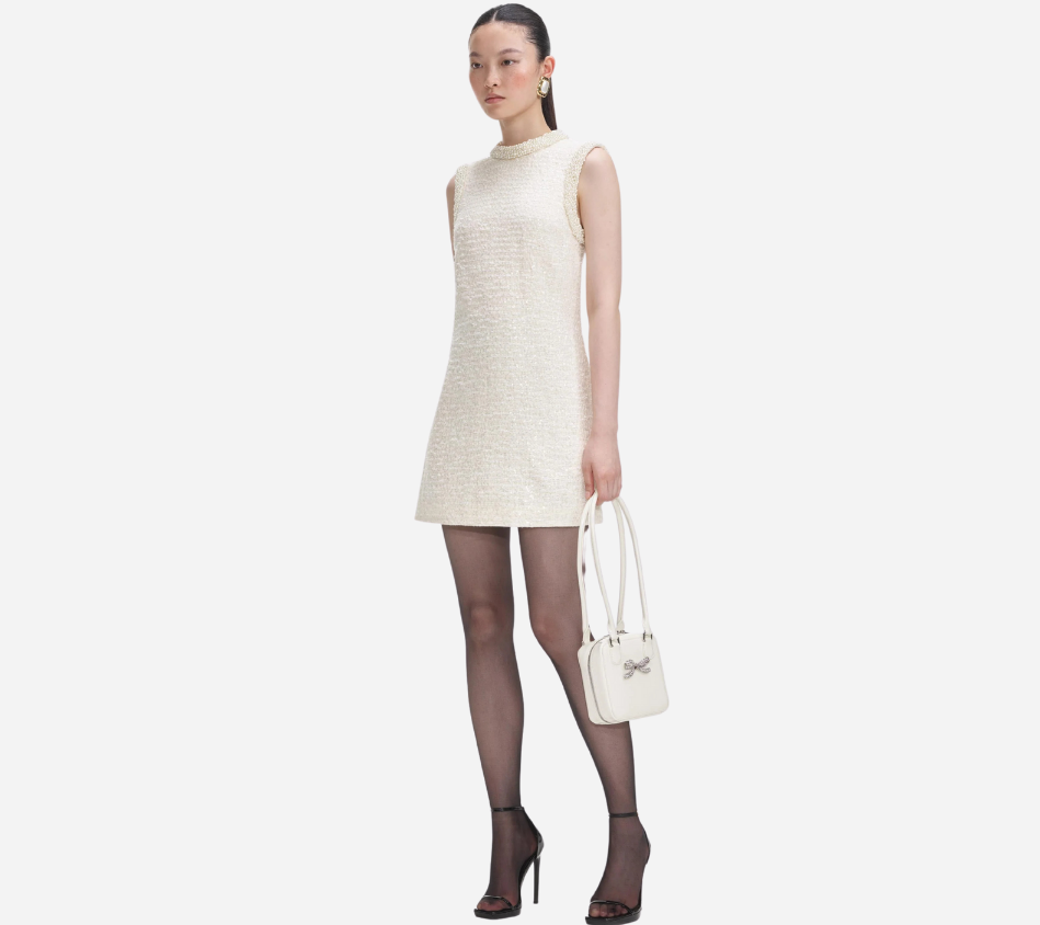 SFP-CREAM BOUCLE PEARL TRIM MINI DRESS