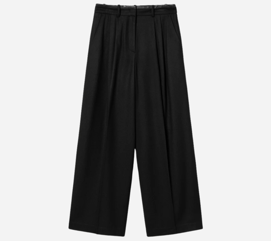 JUN-WAIST BLOCKED PIN TUCK FLANNEL PANTS